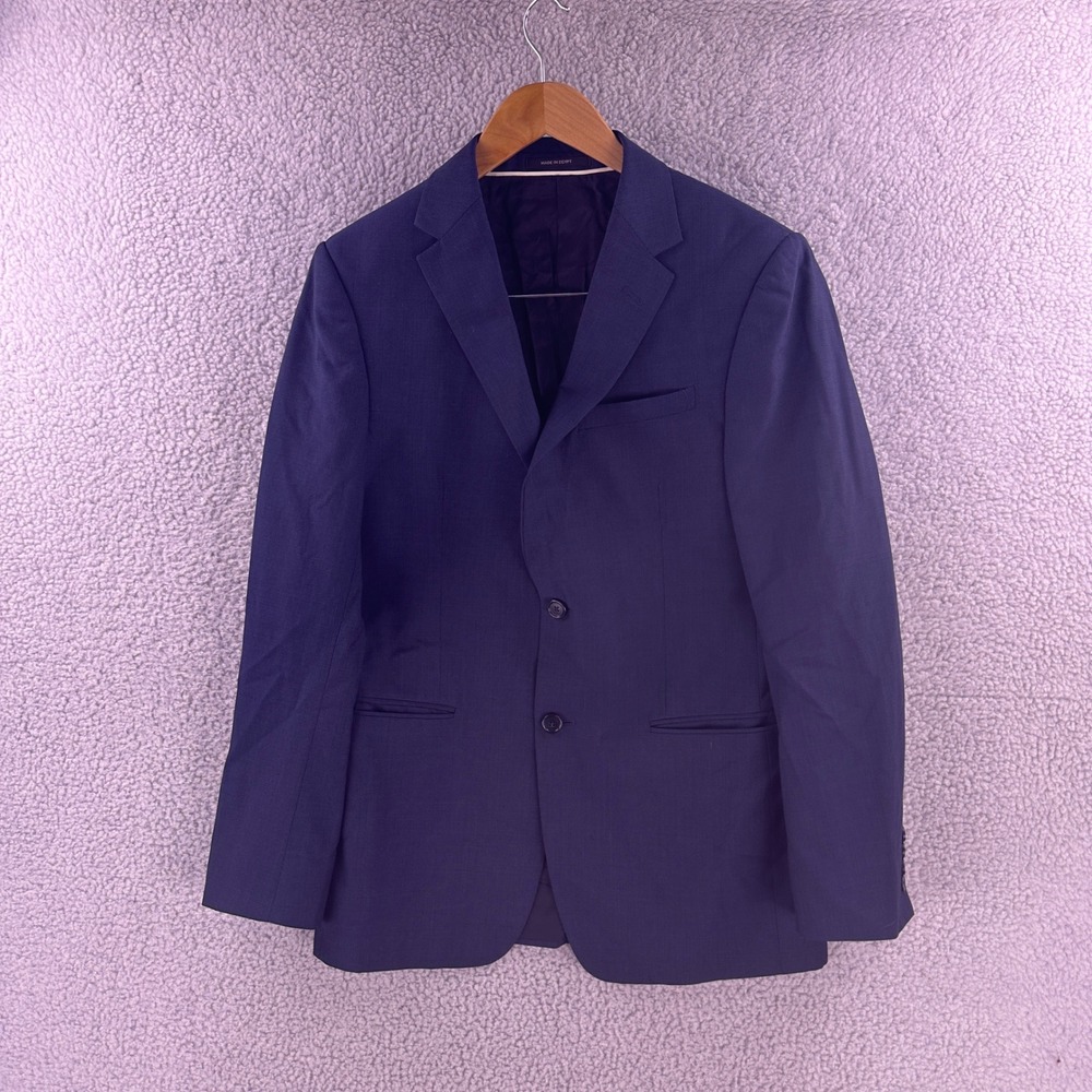 Z Zegna Men's 40R Navy Blue Wool Blend Micro Check Drop 8 Suit Jacket Blazer